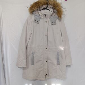 Apt. 9 Jacket, Women's Size Large Tan Faux Fur Hood, Full Zip, Parka Coat